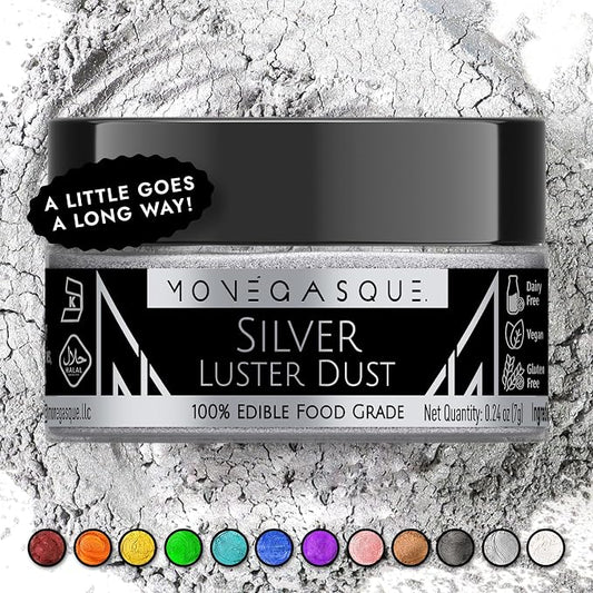 MONÉGASQUE Silver Edible Glitter for Drinks 7g – Edible Glitter for Cakes & Cocktails – Luster Dust for Drinks, Cocktail, & Cakes – Silver Cake Decorations Spray Sprinkles & Drink Shimmer