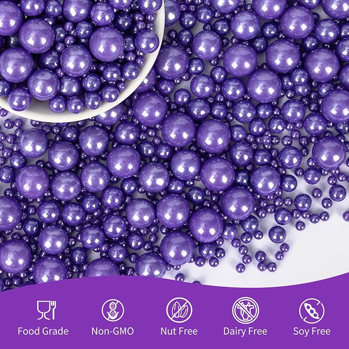Edible Purple Pearl Sprinkles for Cake Decorating,Pearls Sugar Sprinkle,130g/4.58oz Mix Size,Baking Edible Cake Decorations Candy,Cupcake Toppers,Cookie Decorating Donuts Ice Cream Toppings,Wedding Birthday Party Supplies