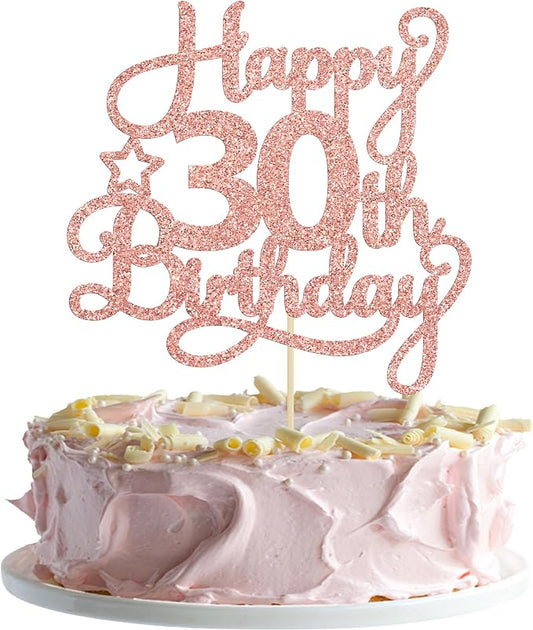 1 Pack Happy 30th Birthday Cake Topper Rose Gold Glitter 30 & Fabulous Cheers to 30 Years Old 30th Birthday Cake Pick for Celebrating 30th Birthday Anniversary Party Cake Decorations Supplies