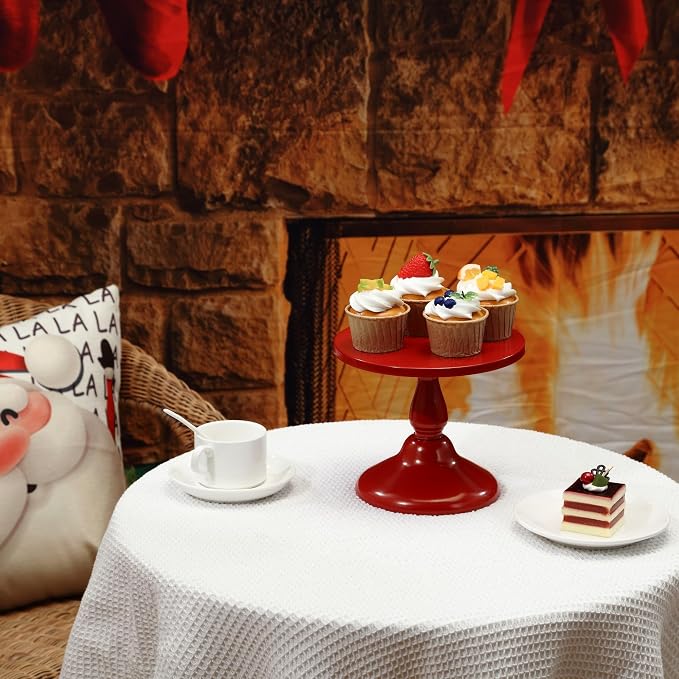 Set of 3 Red Cake Stands, QENUIITEA Metal Round Cake Holder Dessert Pie Pizza Display Stand 8" 10" 12" Serving Tray Decoration for Wedding Celebration Party Birthday Baby Shower