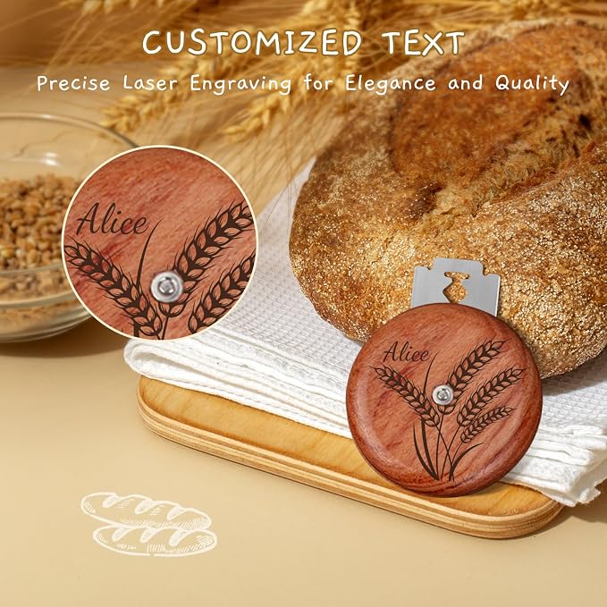 Personalized UFO Bread Lame Engraved Dough Scoring Tool with Name for Sourdough Artisan Bread Baguettes Ergonomic Design Stainless Steel Blade Gift for Home Bakers & Baking Enthusiasts (Wreath)