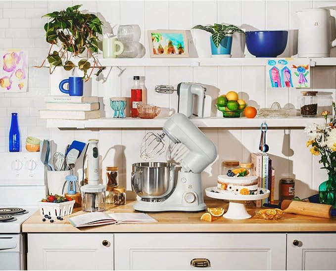 5.3 Qt Stand Mixer, 300W Electric Kitchen Mixer with 12 Speeds, Tilt Head Design, Stainless Steel Bowl, Dough Hook Whisk Beater Splash Guard (White Icing)