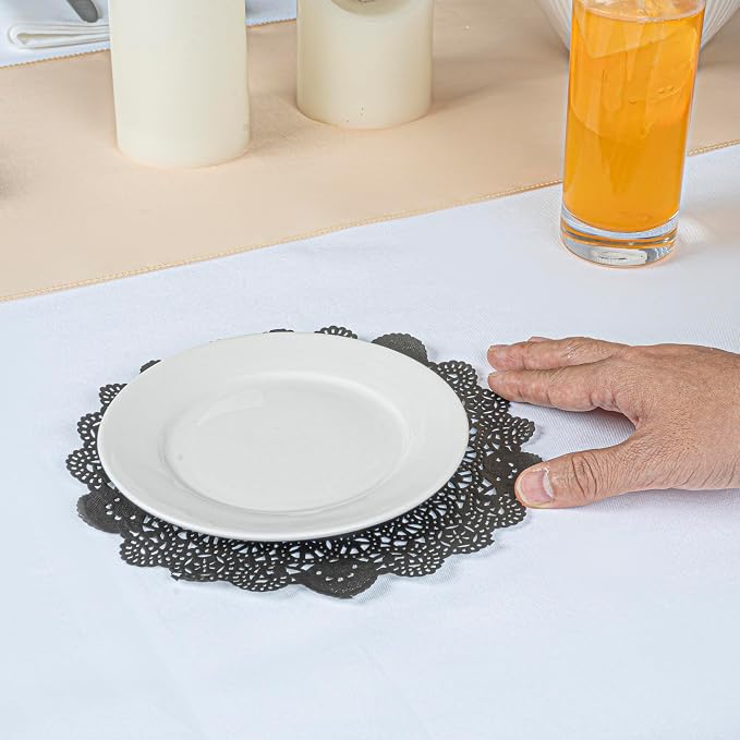 Restaurantware-Pastry Tek 8 x 8 Inch Paper Lace Doilies, 100 Disposable Table Doilies - Elegant Lace Finish, Long Lasting, Navy Blue Paper Placemat, for Pastries, Cupcakes, Desserts
