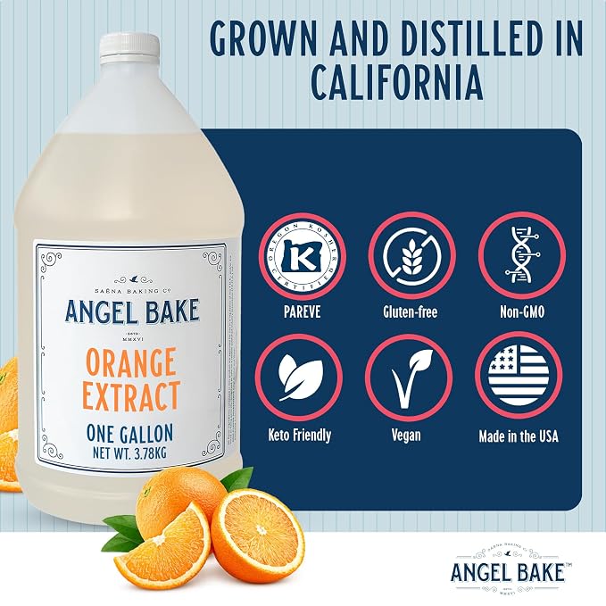 Angel Bake Pure Valencia Orange Extract, 5X Distilled, 1 Gallon