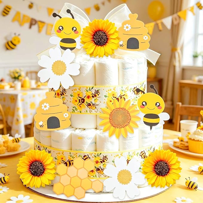 Honey Bee Baby Shower Diaper Cake Decorating Kit Party Supplies Gender Reveal Decorations Baby Shower Gifts Cake Topper Sweet As Can Bee Party
