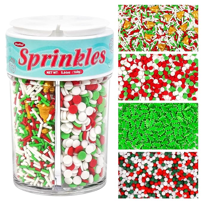 Christmas Sprinkles for Cake Decorating, 160g/5.64oz, Red & White & Green Sprinkles Mix, Christmas Tree Bells, Cake Decorations, Baking, Cupcake, Cookies Topper, Foodgrade