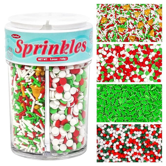 Christmas Sprinkles for Cake Decorating, 160g/5.64oz, Red & White & Green Sprinkles Mix, Christmas Tree Bells, Cake Decorations, Baking, Cupcake, Cookies Topper, Foodgrade