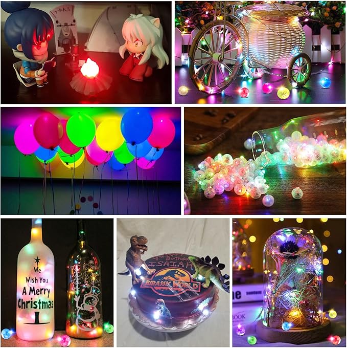 ZGWJ 200PCs Colorful Balloon Lights Mini, Battery Powered, Long Standby Time Waterproof Tiny Led Round Flash Light for Paper Lantern Balloon Party Easter Eggs Wedding Christmas Halloween Decorations