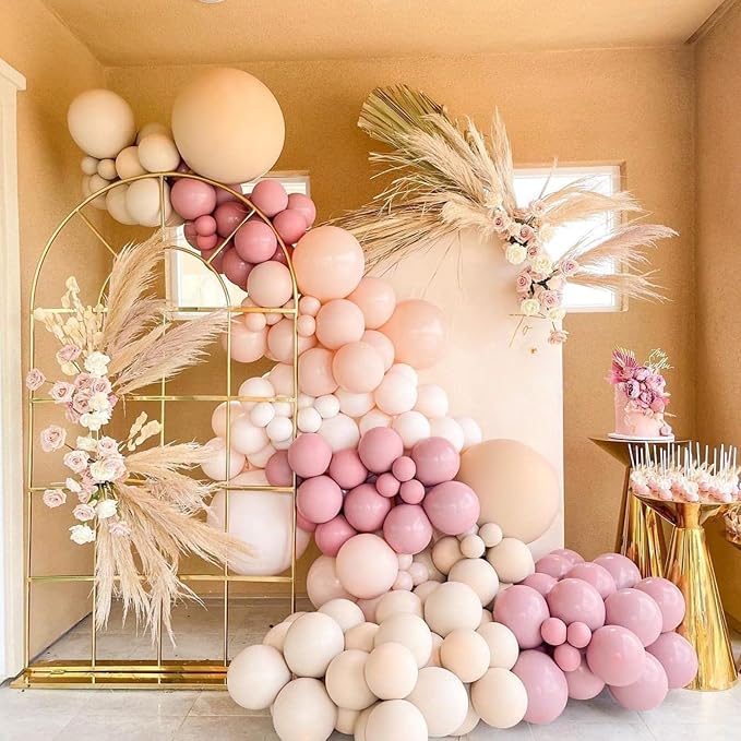 Dusty Pink Balloons Arch Kit, 108 Pcs Blush Pink Garland with Double Stuffed White Apricot Latex Balloon Metallic Champagne Gold for Girls Boho Princess Baby Shower Birthday Wedding Party Decoration