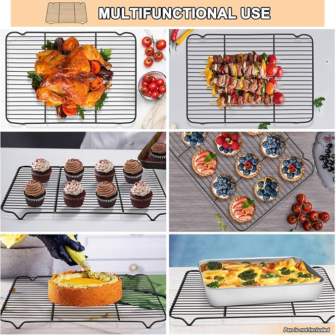 P&P CHEF Cooling Baking Rack Pack of 2, 16.6" x 11.5", Stainless Steel Cooling Racks for Cooking Baking Roasting Grilling Drying, Dense Wires & Smooth Edge, Easy to Clean, Black