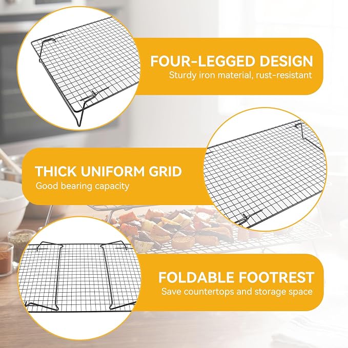 Cooling Rack with Legs, Nonstick Collapsible Wire Rack Stackable Cooling Grid Cookie Wire Grid with Folding Leg for Cooking, Baking, Roasting, Drying Cookie Cake Pizza