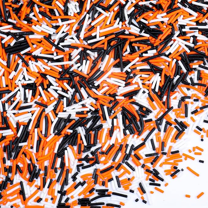 Halloween Jimmies Sprinkles - Black Orange White Jimmies Mix for Cake Decorating, Edible Cookie Cupcake Decorations for Fall Thanksgiving Halloween Baking & Party Treats