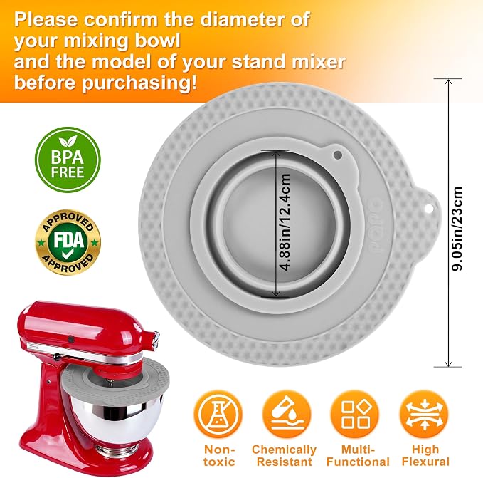 Silicone Mixer Bowl Cover Compatible with KitchenAid 4.5-5 Quart Tilt-Head Stand Mixer, Mixer Bowl Lid to Prevent Spilling of Ingredients