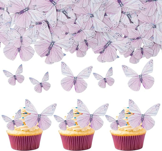 Gyufise 72Pcs Edible Cupcake Toppers - Butterfly Shaped Cake Decoration Picks for Baby Shower, Kids Birthday Party - Purple