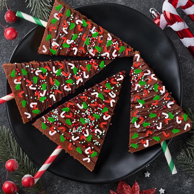 LEBERY Christmas Tree Sprinkles 3.5 Oz Red Green White Sprinkle Edible Christmas Sprinkles Holiday Candy Cane Sprinkle for Cake Decorating Edible Christma Cake Topper Ice Cream Cookie Decor