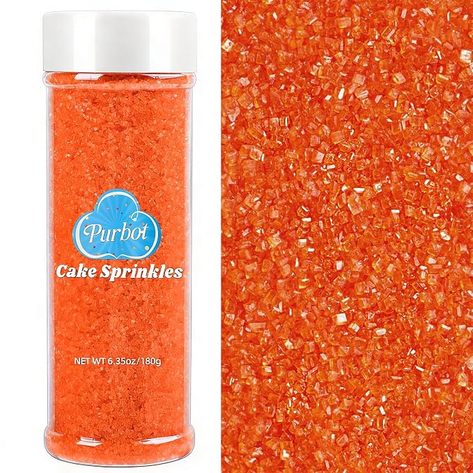 Orange Sprinkles Sanding Sugar for Baking, 6.35oz/180g Edible Sparkling Sugar Crystals, Decorating Sugar Sprinkles for Cakes Cupcakes Cookies Ice Cream