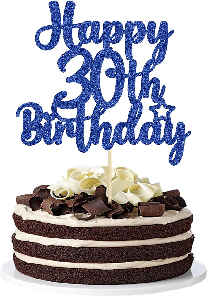 Gyufise 1Pc Happy 30th Birthday Cake Topper Glitter 30 & Fabulous 30th Birthday Cake Pick for Celebrating 30th Birthday Anniversary Party Cake Decorations Supplies Blue