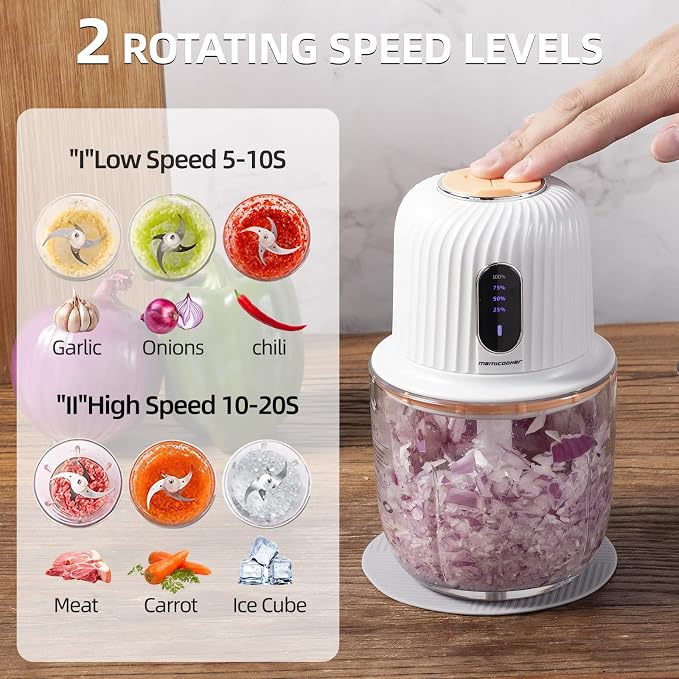 Electric Garlic Chopper 600ML, Mini USB Rechargeable Veggie Chopper, Cordless Garlic Mincer Onion Chopper Food Chopper for Ginger Chili Meat Sauce, Wireless Food Processor, White