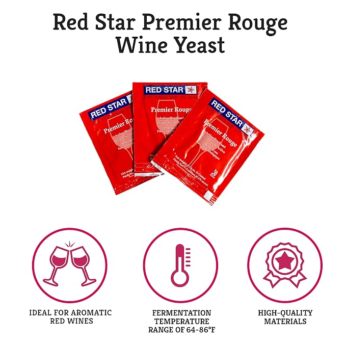 Craft A Brew - Red Star Premier Rouge Wine Yeast - Dry Wine Yeast - For Full-Bodied, Aromatic Red Wines - Ingredients for Home Fermenting - Wine Making Supplies - 15 Pack