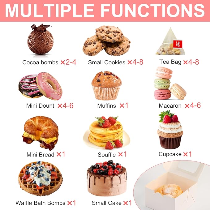 50pcs White Cookie Boxes,4x4x2.5 Inches Treat Boxes with Window for Gifting,Mini Cake,Pastry,Dessert,Bakery,Macaroon,Candy,Donut Boxes(with Stickers)