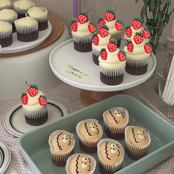 30 Pack Strawberry Cupcake Toppers Red Glitter Strawberry Cupcake Picks for Fruit Baby Shower Kids Birthday Summer Berry Cupcake Decorations Party Supplies