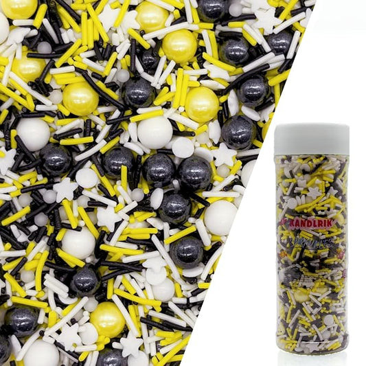 Yellow & Black & White Sprinkles Mix Size Pearls Bumble Bee Themed Cake Decorations Cupcake Toppers Perfect for Wedding Valentine Supplies 4.58OZ