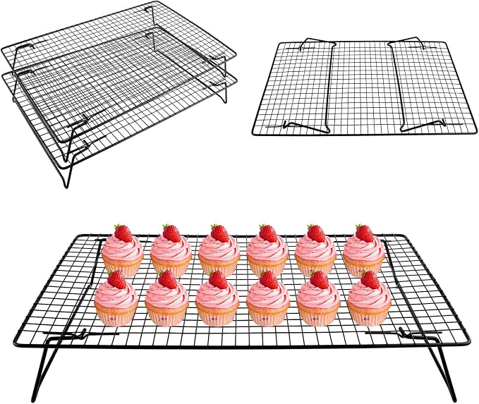Cooling Rack with Legs, Nonstick Collapsible Wire Rack Stackable Cooling Grid Cookie Wire Grid with Folding Leg for Cooking, Baking, Roasting, Drying Cookie Cake Pizza