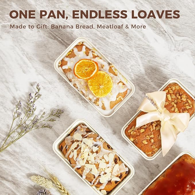HONGBAKE 3 Pack Nonstick Mini Loaf Pans, 6 x 3.3 x 2 Inch Small Bread Pans for Homemade Bread, Tiny Banana Baking Tins with Diamond Texture, Non-toxic Mini Meatloaf Pans Set, Creamy