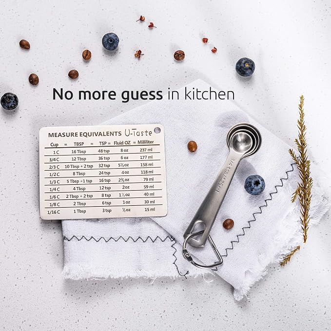 U-Taste Professional Measurement Conversion Chart Refrigerator Magnet in 18/8 Stainless Steel, Conversions for Cups, Tablespoons, Teaspoons, Fluid Oz and Milliliters