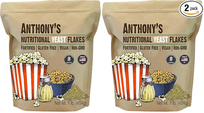 Anthony's Premium Nutritional Yeast Flakes, 1 lb, Fortified, Gluten Free, Non GMO, Vegan (Pack of 2)
