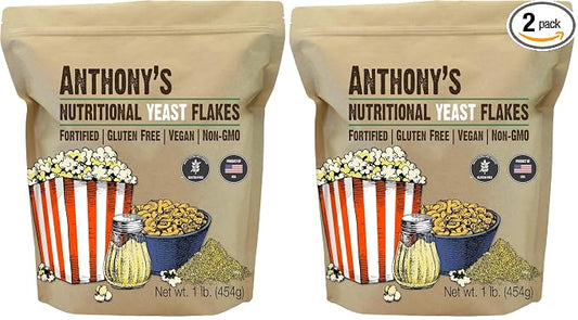 Anthony's Premium Nutritional Yeast Flakes, 1 lb, Fortified, Gluten Free, Non GMO, Vegan (Pack of 2)
