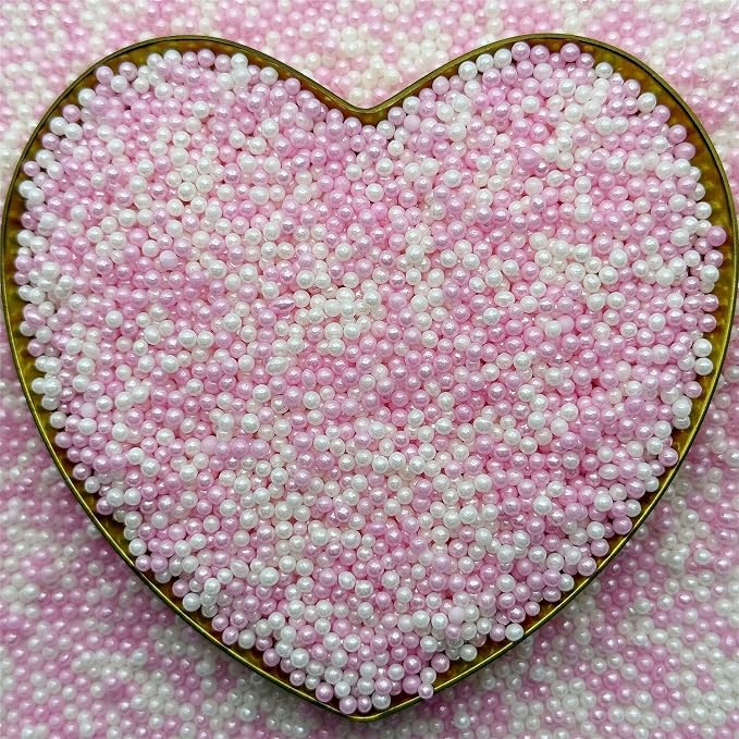 CandiJumpin 2mm Pink and White Edible Pearls, White and Pink Nonpareils Sprinkles Valentines Nonpareils Valentines Cake Decorations Small Pearl Sprinkles for Cake Decorating Mini Sugar Pearls for Baking Baby Shower Party Wedding Christmas Supplies 3 OZ