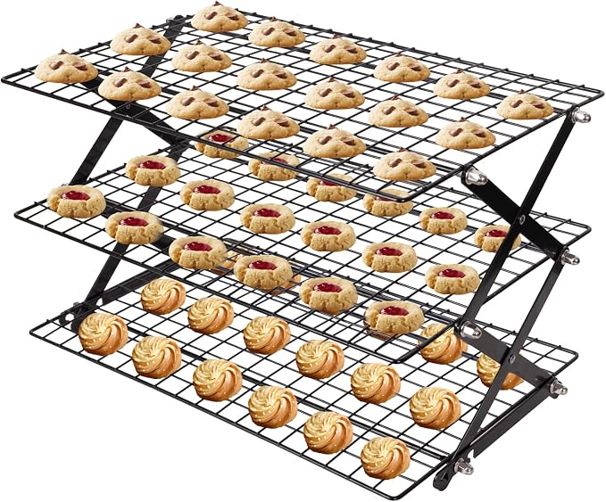 ShellKingdom 3 Tier Collapsible Cooling Rack, Outdoor Camping Picnic Shelf, Wire Cooling Rack for Baking, Cookies, Cake, Roasting, Grilling, Drying Rack