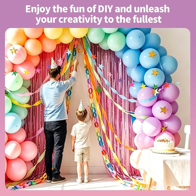 1000 Sheet Paper Chain Garland Strips Set with 10 Rolls Crepe Paper Streamers & 52.8ft Gold Star Garland,DIY Construction Paper Chain Kit for Birthday, Wedding, Classroom, Party Decorations (Macaron)