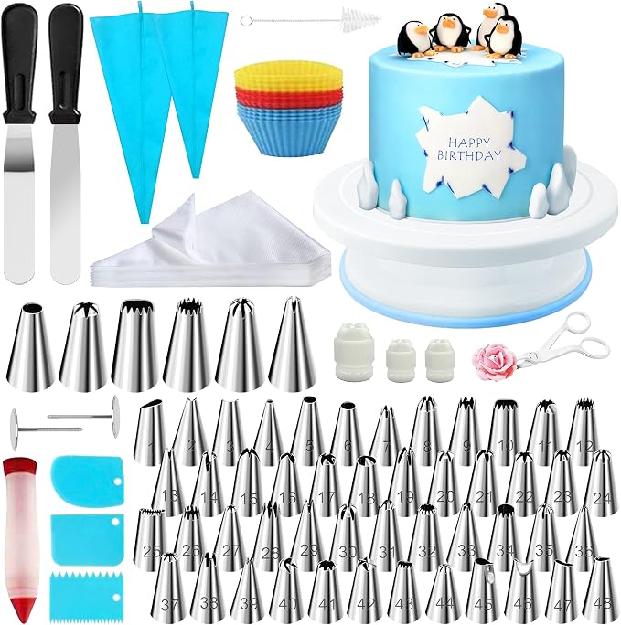 Cake Decorating Supplies180 Set,Steel Piping Frosting Tips For Beginners With Cake Turntable Icing SpatulaCake Spatula,baking tools and accessories for cakes Cake Spinner for decorating