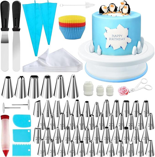 Cake Decorating Supplies180 Set,Steel Piping Frosting Tips For Beginners With Cake Turntable Icing SpatulaCake Spatula,baking tools and accessories for cakes Cake Spinner for decorating