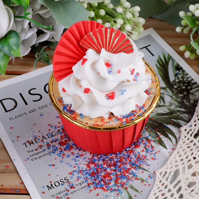 4th of July Sanding Sugar Sprinkles, 4.6 oz Edible Red White and Blue Sparkling Sugar Crystals for Baking Topping, Cupcake, Cookie, Ice Cream & Cake Decorating, Patriotic Party Holiday Supplies