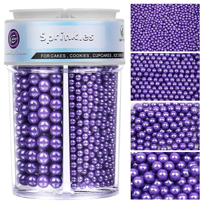 Halloween Sprinkles for Cake Decorating, 7.8oz Purple Pearl Sprinkles 4 Sizes Mix for Cake Cupcake Cookie Baking Donuts Ice Cream Toppings