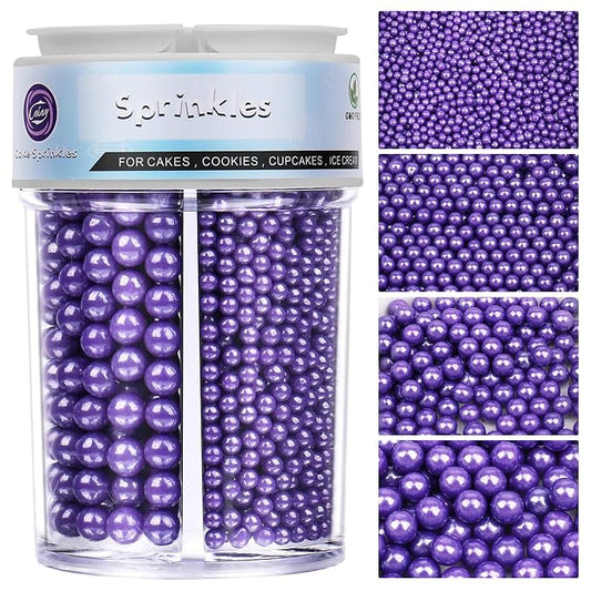 Halloween Sprinkles for Cake Decorating, 7.8oz Purple Pearl Sprinkles 4 Sizes Mix for Cake Cupcake Cookie Baking Donuts Ice Cream Toppings