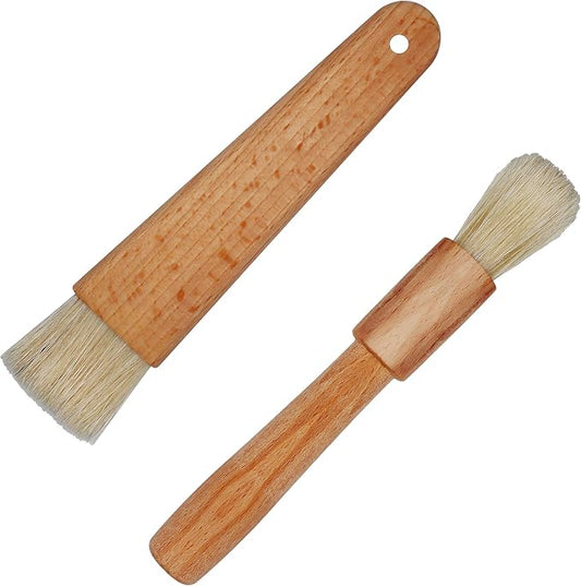 Exceliy 2 Sets Pastry Brushes with Wooden Handle Natural Bristles for Basting Spreading Butter Oil in Barbecue Baking Kitchen Cooking