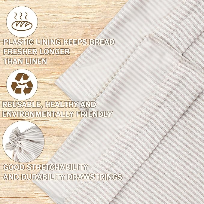 2 Pcs Linen Bread Bags for Homemade 13 x 17 Inches Sourdough Bread Container Reusable Linen Storage Bag with Plastic Saver Natural Large Storage for Artisan Bag(Retro Style)