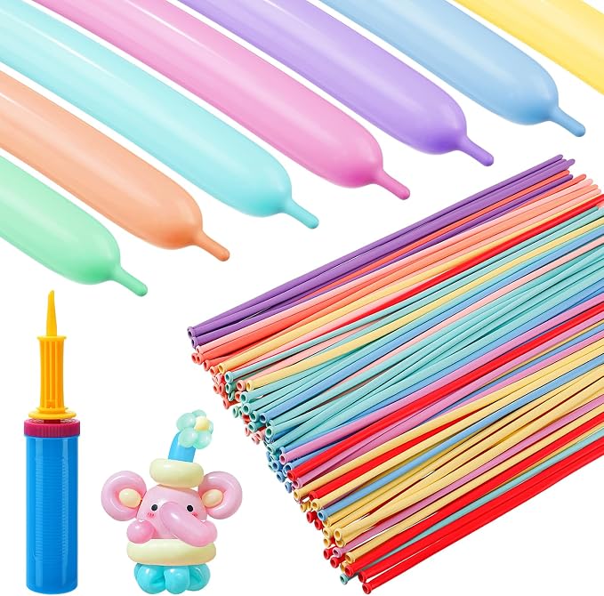 100 Pcs 260 Balloons Kit with Pump - Kids Premium Latex Twisting Long Balloons to Make Animals Flowers, Pastel Color Party Balloons for Boys Girls Birthday Gifts Clowns Wedding Decoration