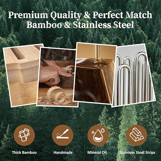 Bamboo Bread Slicer for Homemade Bread with Steel Guides | Adjustable Width, Stainless Steel Slicing Guides, Crumb Tray, For Sourdough Bread, Cakes, Loaves, Bagel