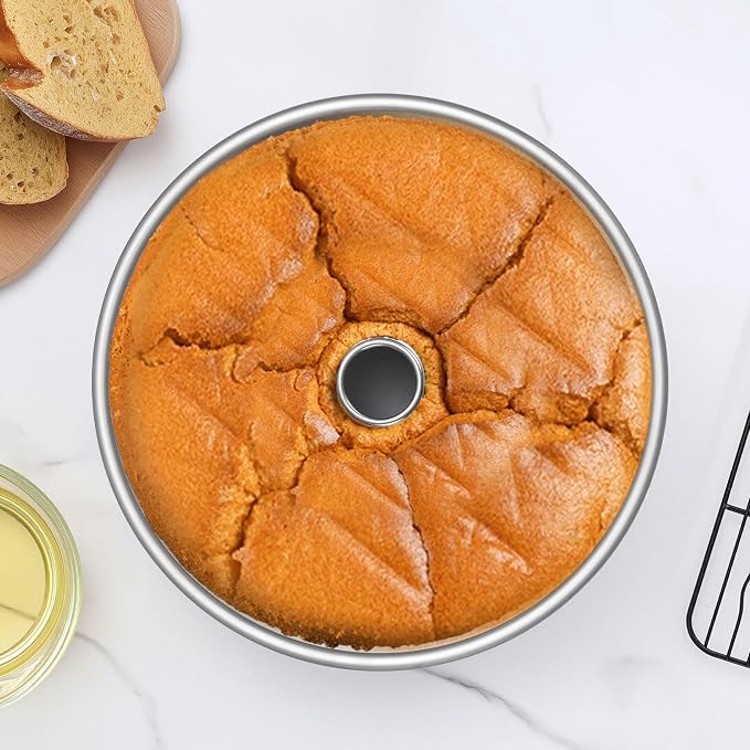 LIANYU Angel Food Cake Pan, 10 Inch Tube Pan for Baking Pound Cake, Deep Chiffon Mold with Stainless Steel Core, Mirror Finished Surface, Easy to Release, Dishwasher Safe