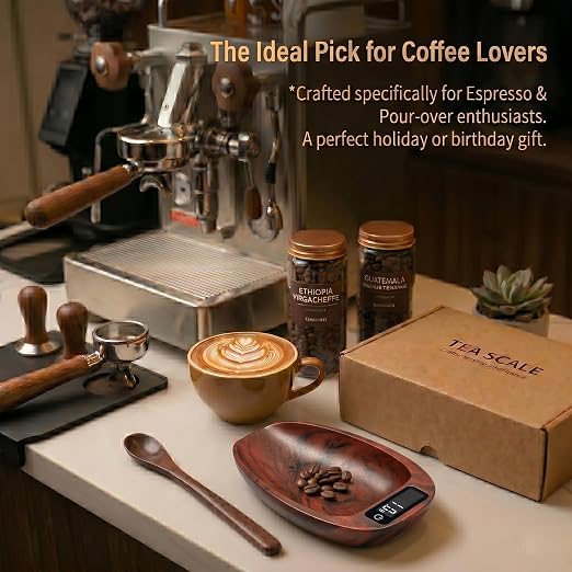 Portable Coffee Scale Mini Electronic Gram Scale Rechargeable Digital Scale for Home Office Coffee Making & Kitchen Use (Wood)