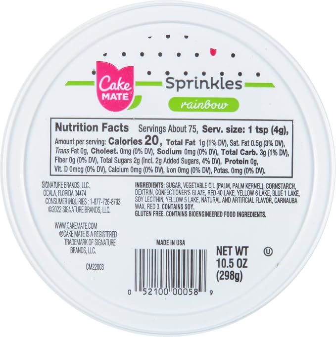 Cake Mate Rainbow Summer Sprinkles for Dot Cakes & Dessert Decorating with Resealable Lid – Colorful Rainbow Jimmies for Ice Cream, Cookies, Baked Goods & Donuts, 10.5 oz Tub