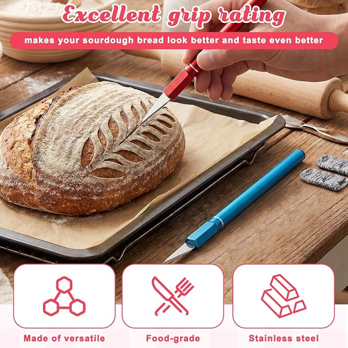 Bread Lame with 20 Blades and 2 Finger Cots Comfortable Grip Bread Scoring Knife for BreadBaking Stainless Steel BreadLame Dough Scoring Tool