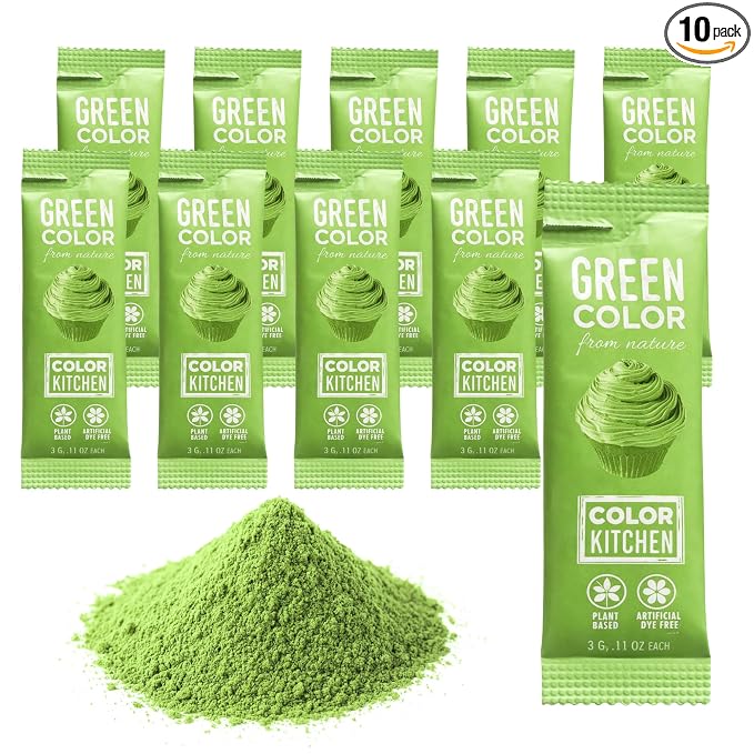 Color Kitchen Plant-Based Green Food Dye Powder, Natural Food Coloring Green Alternative To Artificial Dyes, Vegan Gluten Free Kosher Baking Colorant Pack Of 10