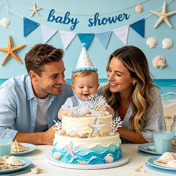 33 Pcs Ocean Cake Decorations, Starfish Sea Shell Cake Topper Coral Cake Topper, Summer Beach Theme Under the Sea Party decorations
