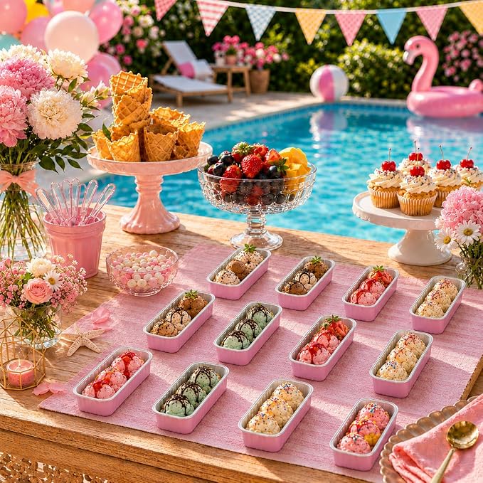 NPLUX Mini Loaf Pans with Lids and Spoons Rectangular Aluminum Foil Baking Pans Mini Cheesecake Containers 6.8oz, Graduation Gifts Party Favors(120 Pack, Pink)